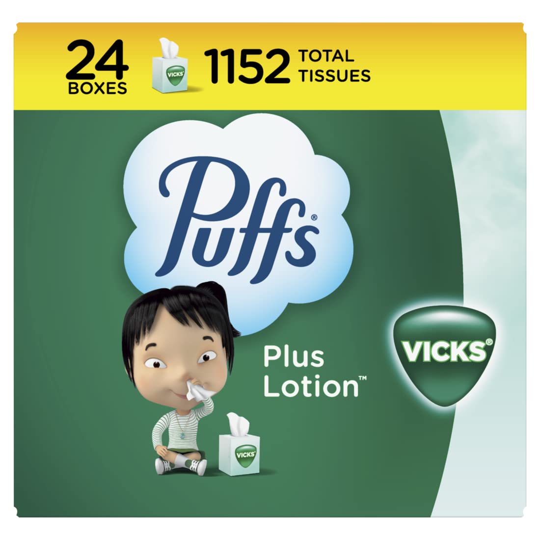 Puffs Plus Lotion with Vicks Facial Tissues, 4 Cubes, 48 Tissues per Box (192 Tissues)