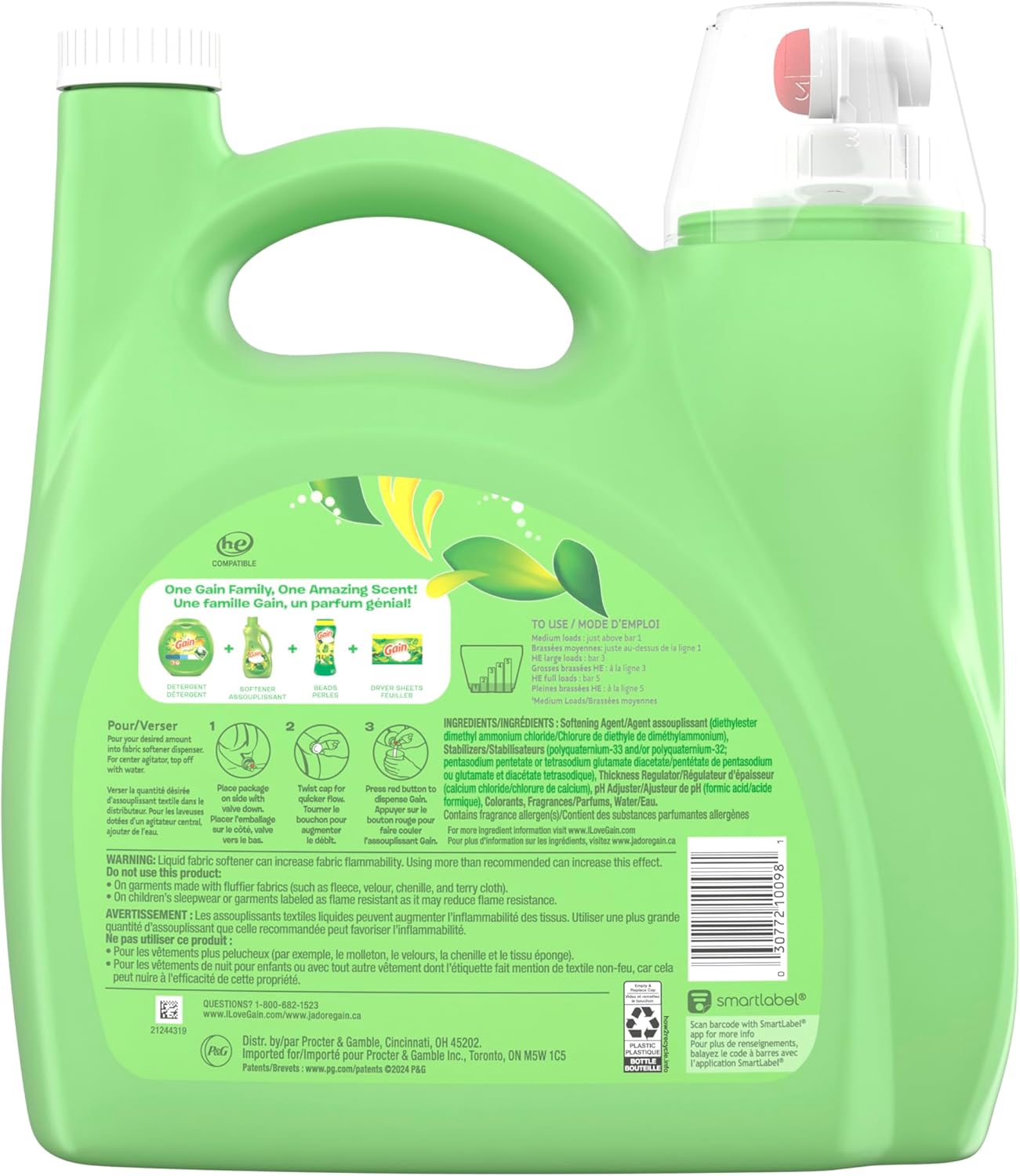 Gain Liquid Fabric Softener, Original Scent, 140 FL OZ LIQ., 190 Loads, Smooth Touch - softness you can feel