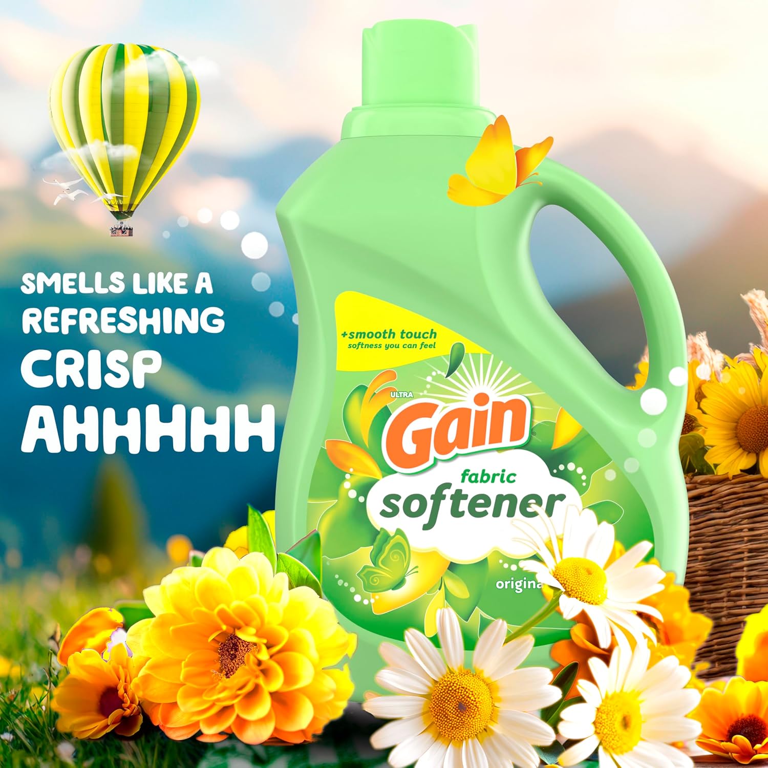 Gain Liquid Fabric Softener, Original Scent, 140 FL OZ LIQ., 190 Loads, Smooth Touch - softness you can feel