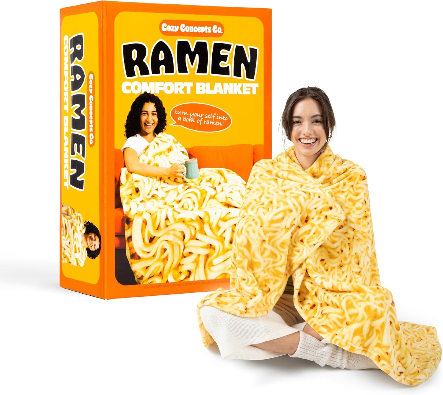 Cozy Concepts Co. Ramen Comfort Blanket by Relatable, Viral Trend Inspired, Looks Like a Giant Bowl of Ramen Noodles to Wrap Yourself Up In, Great for Room Decor or Gifts, Large Size 65” Throw Blanket
