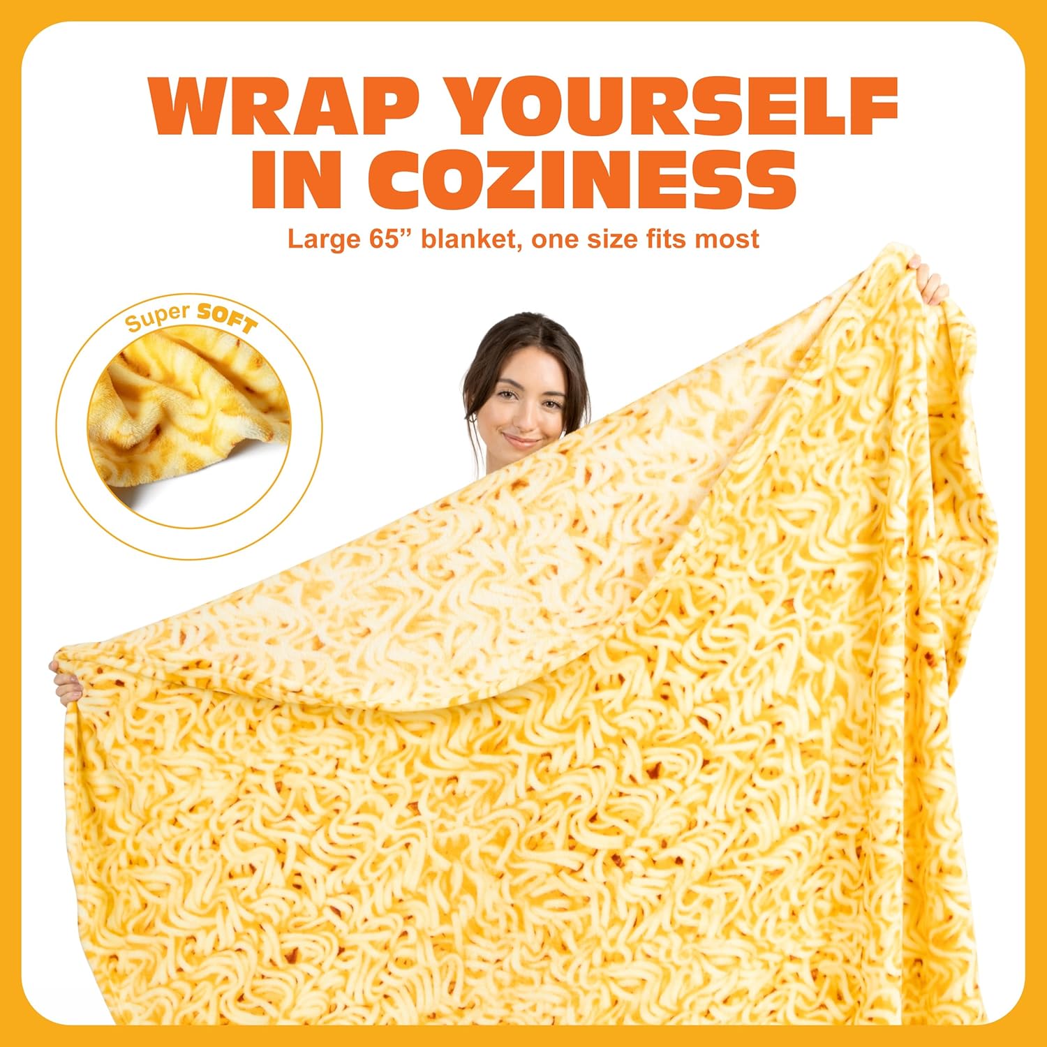 Cozy Concepts Co. Ramen Comfort Blanket by Relatable, Viral Trend Inspired, Looks Like a Giant Bowl of Ramen Noodles to Wrap Yourself Up In, Great for Room Decor or Gifts, Large Size 65” Throw Blanket