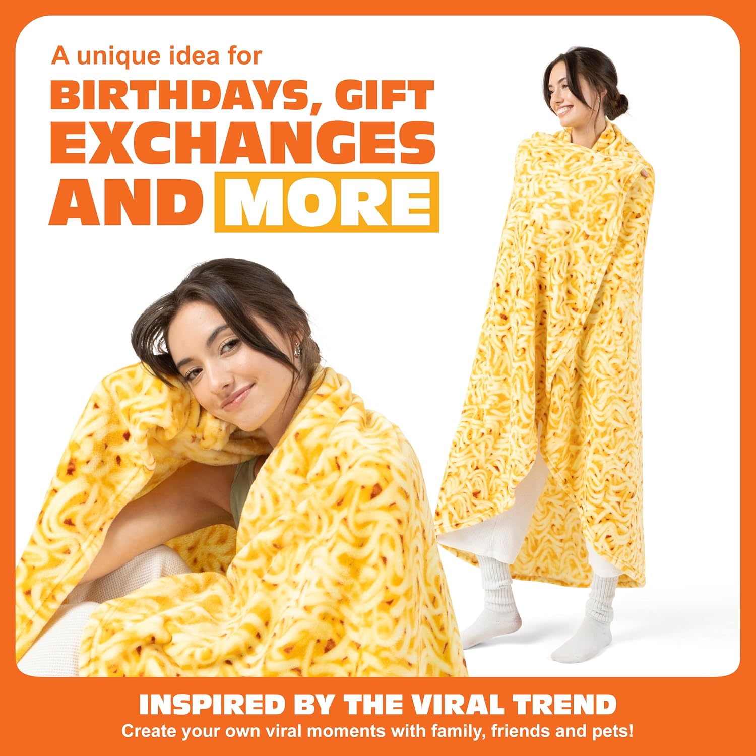 Cozy Concepts Co. Ramen Comfort Blanket by Relatable, Viral Trend Inspired, Looks Like a Giant Bowl of Ramen Noodles to Wrap Yourself Up In, Great for Room Decor or Gifts, Large Size 65” Throw Blanket