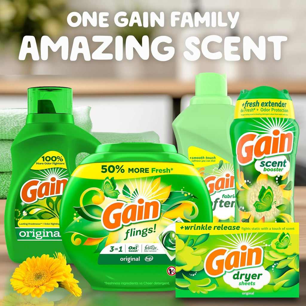 Gain Liquid Fabric Softener, Original Scent, 140 FL OZ LIQ., 190 Loads, Smooth Touch - softness you can feel