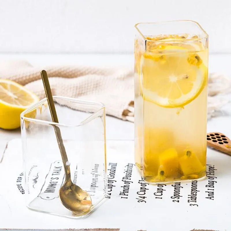 Square Simple Glass Cup Clear Cold Drink Juice Milk Glass Red Wine Beer Glass Coffee Cup Water Cup Drinking Utensils