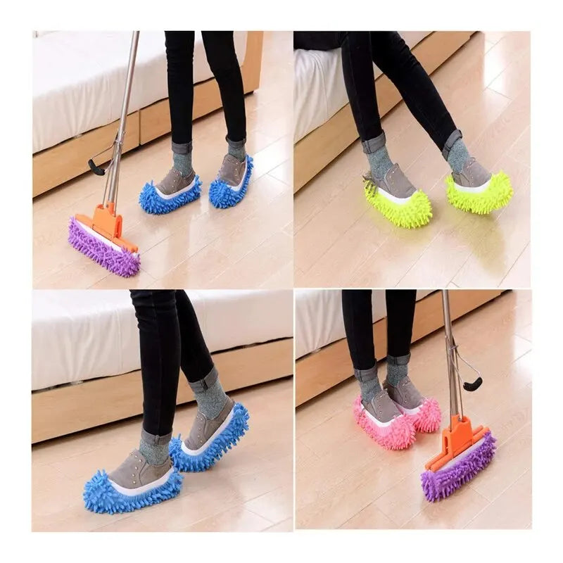 2pcs Dust Cleaner Grazing Slippers House Bathroom Floor Cleaning Mop Slipper Lazy Shoes Cover Chenille Duster Cloth