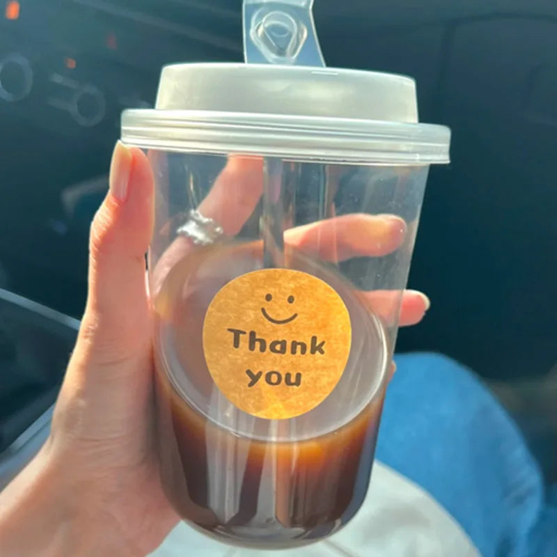 Disposable Thickened Cups - PET, Direct Drink Lid, Leak-Proof, Heat-Resistant, for Cafes & Milk Tea Shops