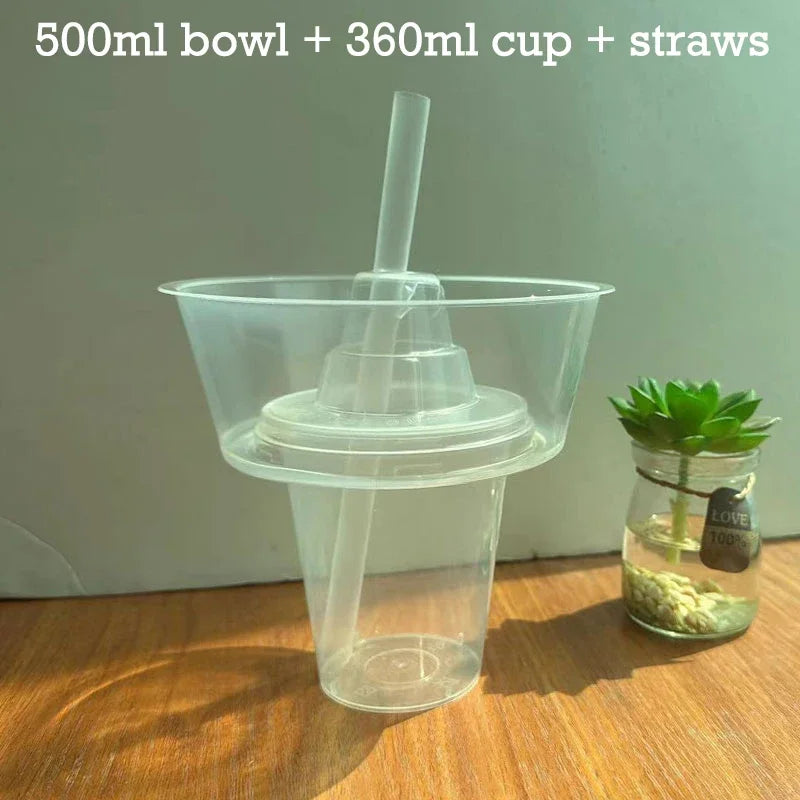500/700ml Refrigerateable Drink Snack Cup Bowl Clear Bubble Milk Tea Fruit Portable Cups With Lid Heat Resistant To 100°