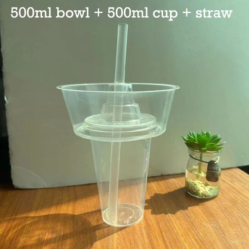 500/700ml Refrigerateable Drink Snack Cup Bowl Clear Bubble Milk Tea Fruit Portable Cups With Lid Heat Resistant To 100°