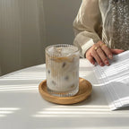 Simple striped glass cup Americano coffee cup juice cup cold drink cup milk breakfast cup suitable for coffee shop hotel party