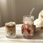 Simple striped glass cup Americano coffee cup juice cup cold drink cup milk breakfast cup suitable for coffee shop hotel party