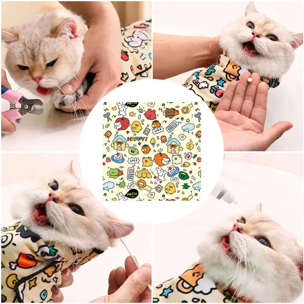 Self-Adherent Cat Grooming Swaddle Wrap 3-in-1 Anti-Bite Anti-Scratch Anti-Escape Burrito for Nail Clipping