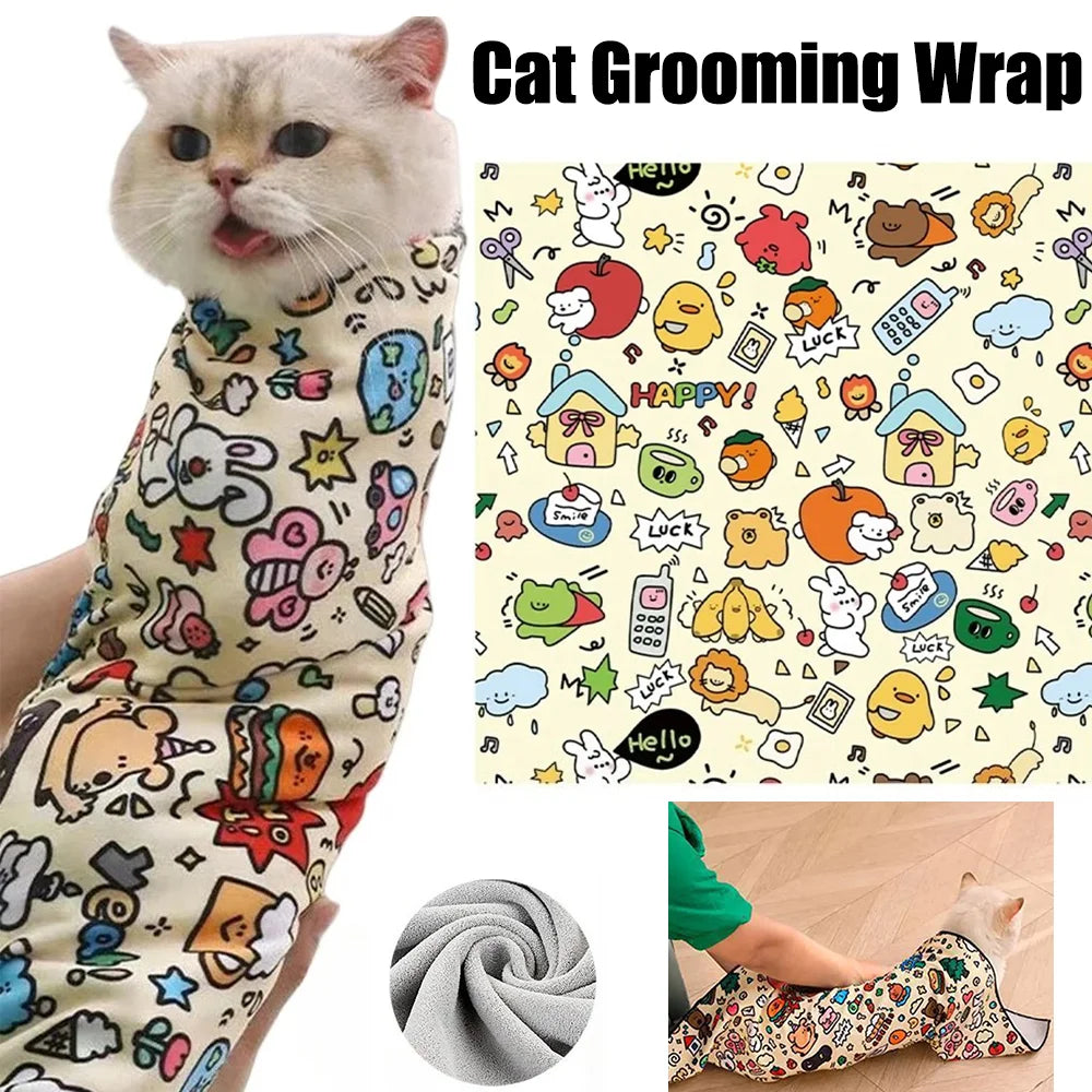 Self-Adherent Cat Grooming Swaddle Wrap 3-in-1 Anti-Bite Anti-Scratch Anti-Escape Burrito for Nail Clipping