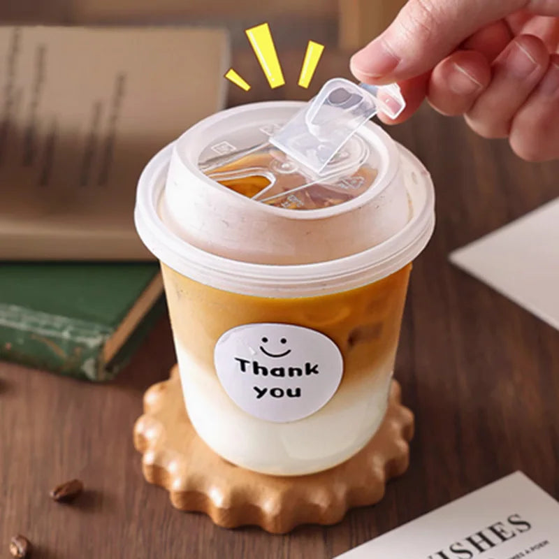 Disposable Thickened Cups - PET, Direct Drink Lid, Leak-Proof, Heat-Resistant, for Cafes & Milk Tea Shops