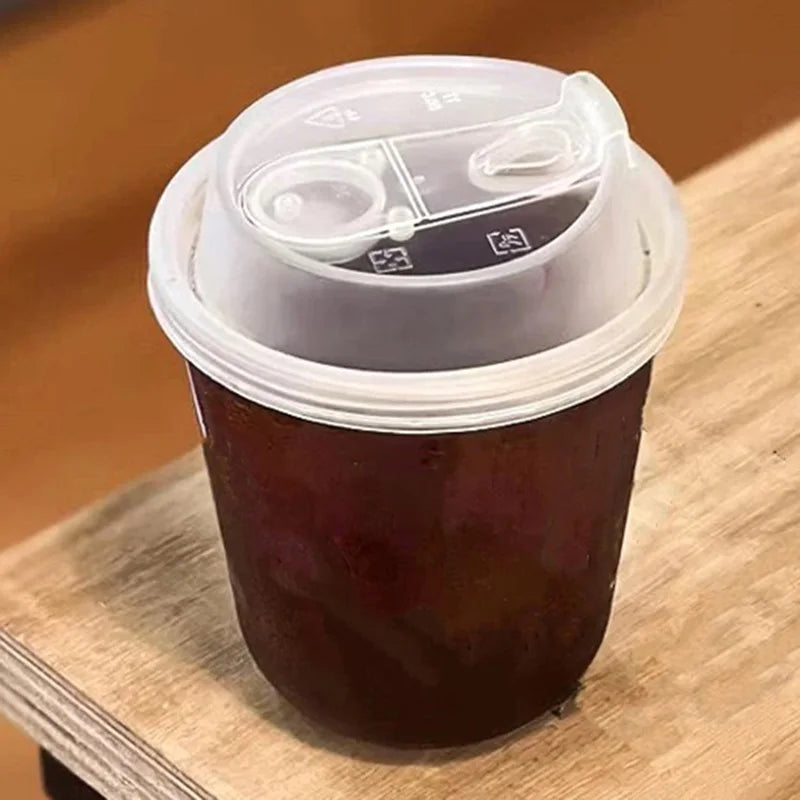 Disposable Thickened Cups - PET, Direct Drink Lid, Leak-Proof, Heat-Resistant, for Cafes & Milk Tea Shops