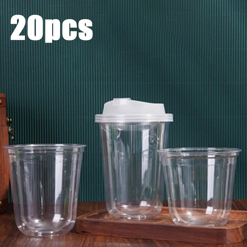 Disposable Thickened Cups - PET, Direct Drink Lid, Leak-Proof, Heat-Resistant, for Cafes & Milk Tea Shops