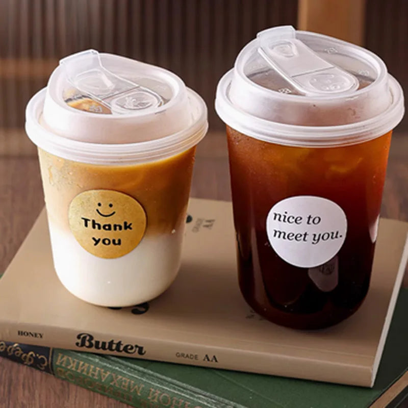 Disposable Thickened Cups - PET, Direct Drink Lid, Leak-Proof, Heat-Resistant, for Cafes & Milk Tea Shops