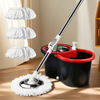360° Spin Mop Bucket Sets with Wring System in 3 Microfiber Heads, Stainless Steel Basket 61" Extended Handle Floor Cleaning