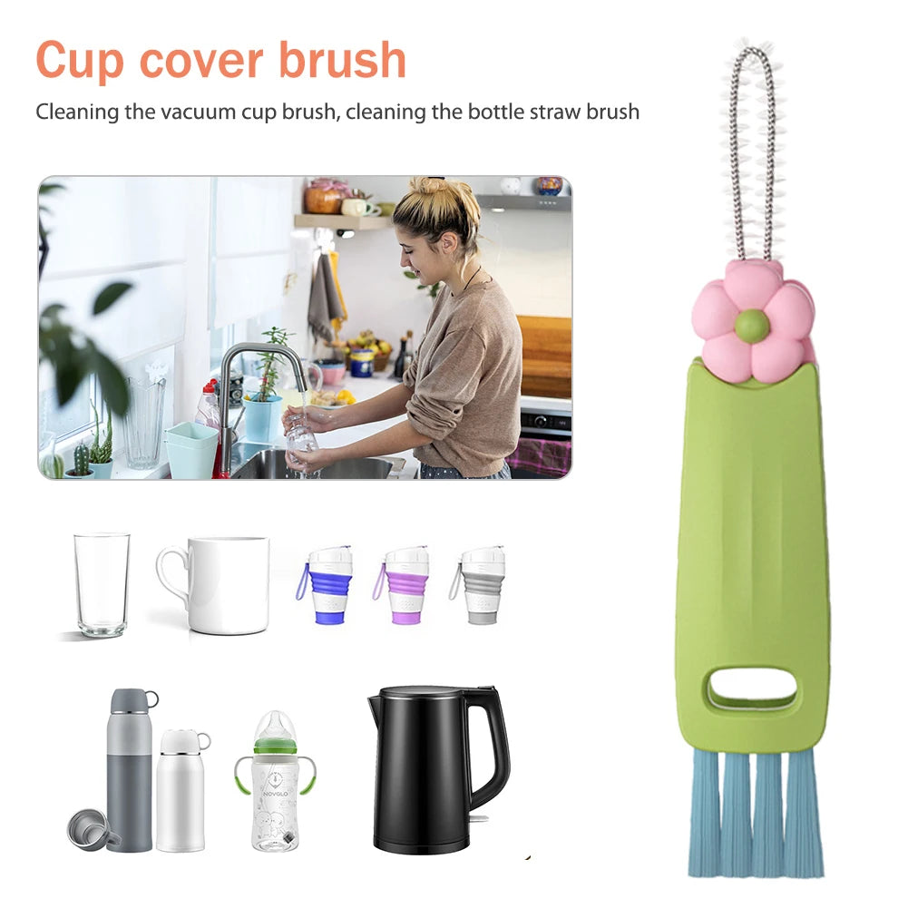 3 In 1 Bottle Brush Window  Brush Multifunctional Wine Glass Cleaner Brush Rotating Cup Lid Brush Kitchen Cleaning Tools