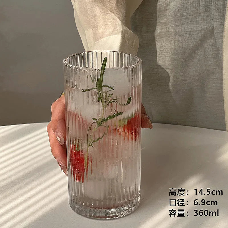 Simple striped glass cup Americano coffee cup juice cup cold drink cup milk breakfast cup suitable for coffee shop hotel party