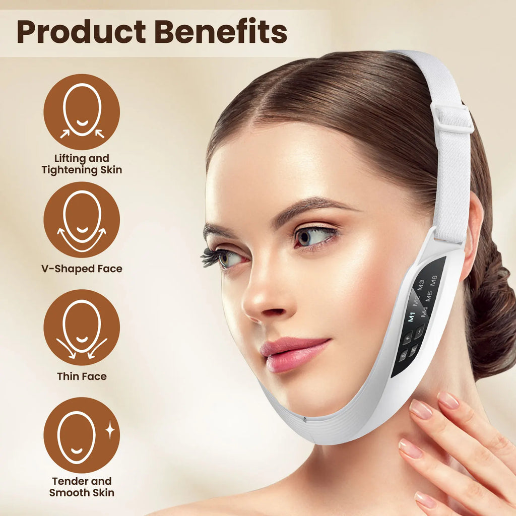 Electric V Face Lifting Beauty Device 6 Modes 8 Levels EMS Micro-current Firming Facial Massager Double Chin Removal Skin Care